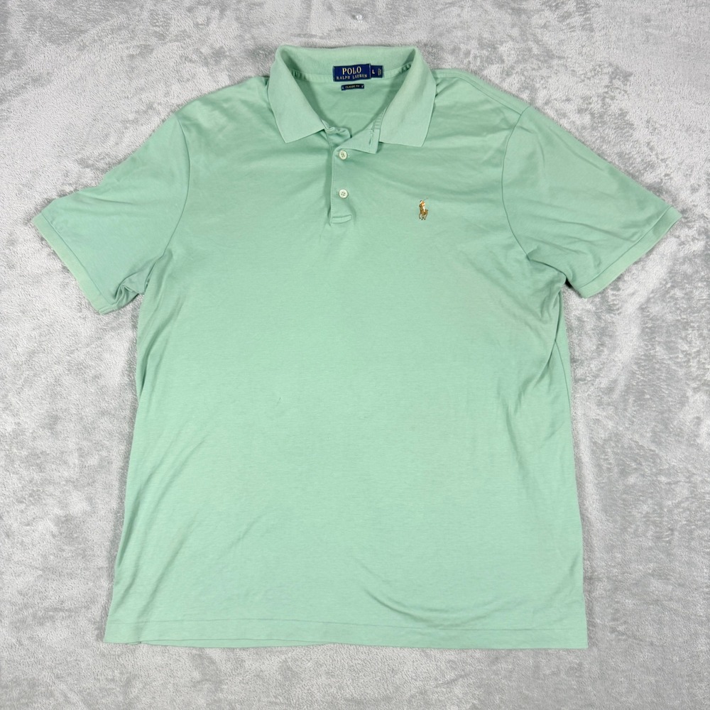 Polo Ralph Lauren Mens Large Polo Shirt Mint Green Classic Fit Flesh Pony